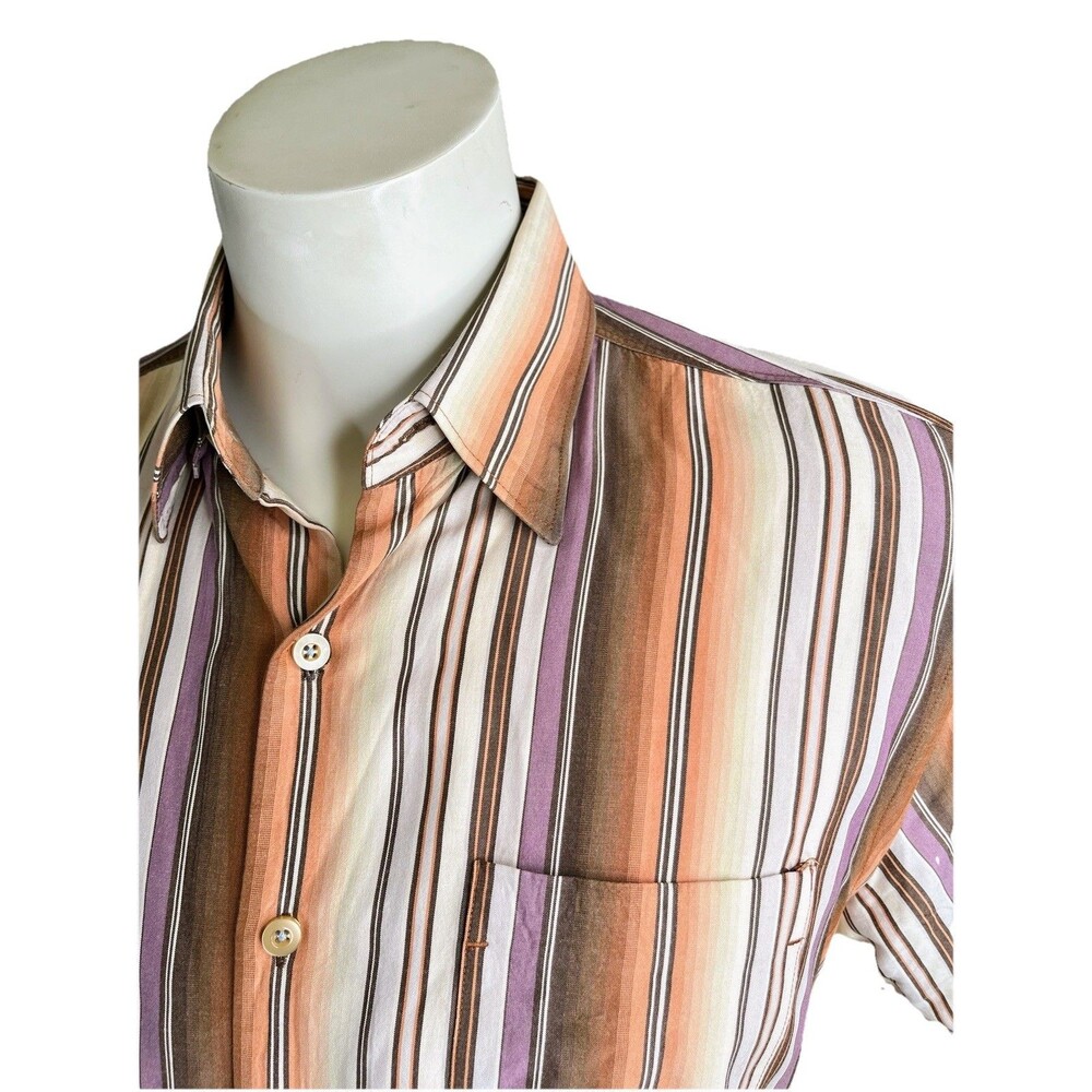 Tommy Bahama Men's Shirt M Silk Blend Rust Striped Long Sleeve Sleeve